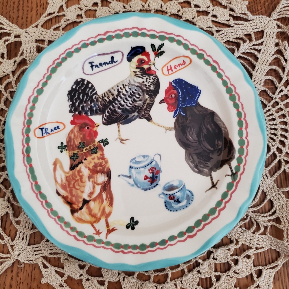 Anthropologie Nathalie Lete 12 Days of Christmas Plate -  3 French Hens - Picture 6 of 8
